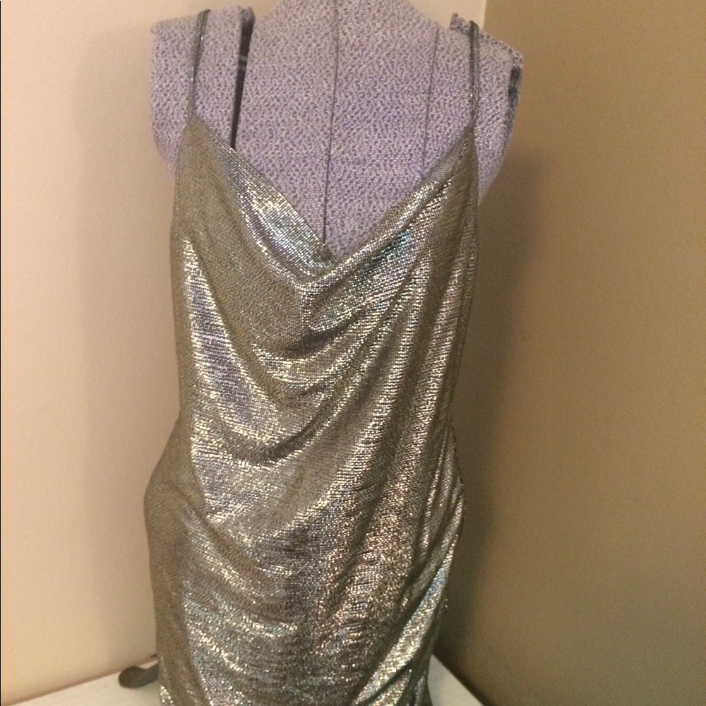 Gold Shiny Draped Disco Dress size L - Picture 4 of 14